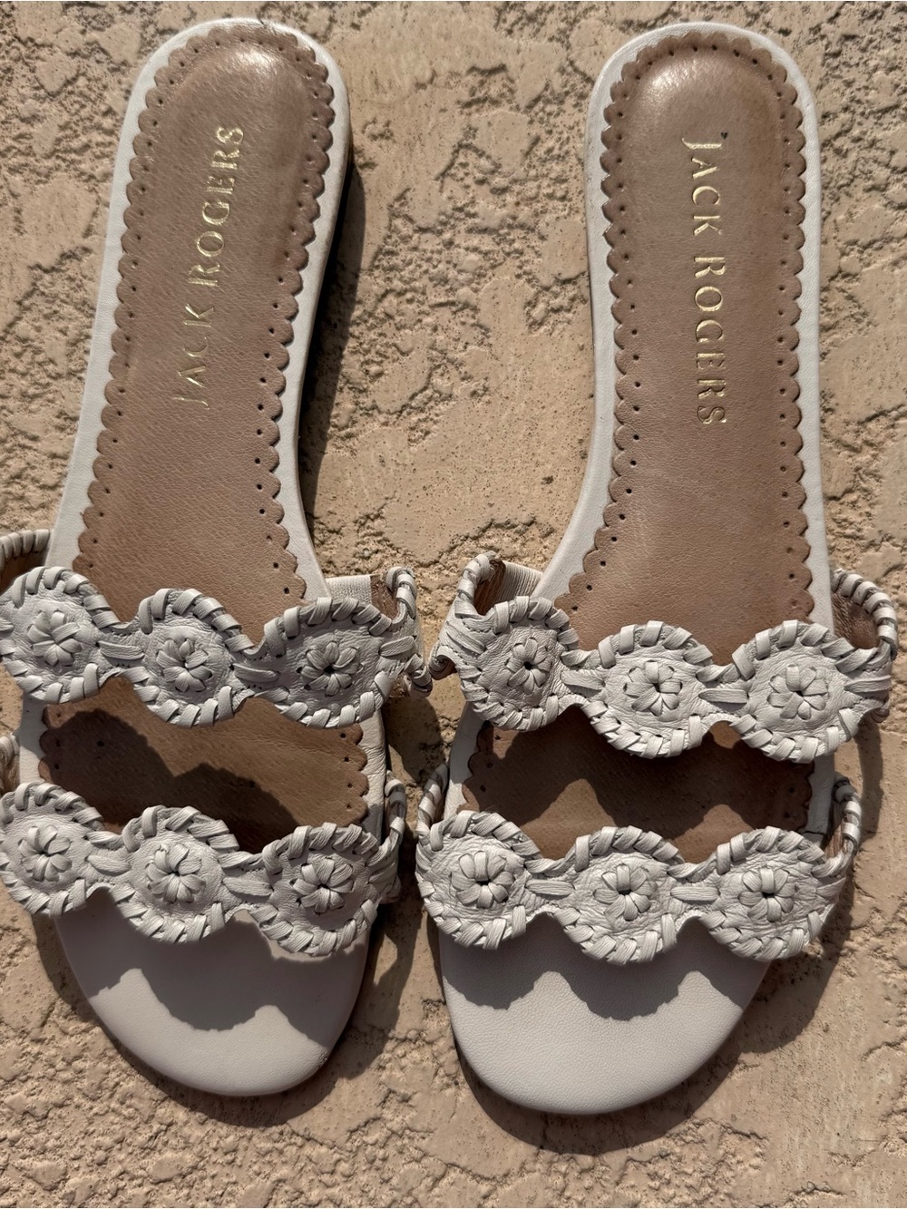Jack Rogers Navajo Double Strap Slide Sandals Ivory Leather Whipstitched Size 9 - Picture 5 of 8